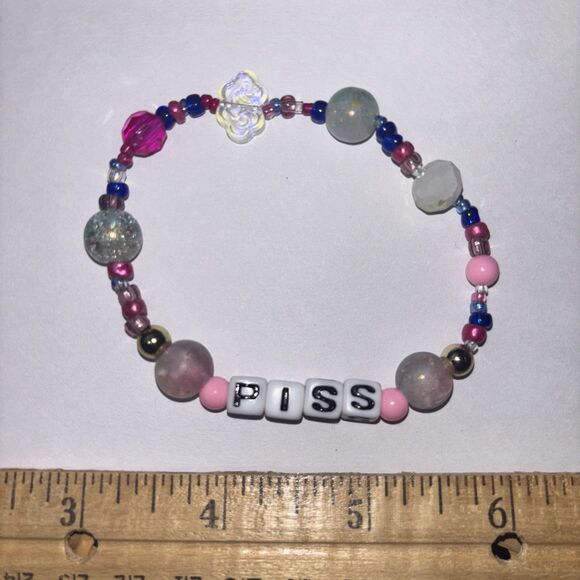 multicolor “Pi*s” Bracelet Adult Humor Beaded Handmade Naughty Word Accessories - Picture 2 of 3
